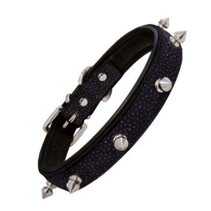 Picture of COLLAR PIEL CON PINCHOS BRILLANTE MORADO 55cm x 25mm