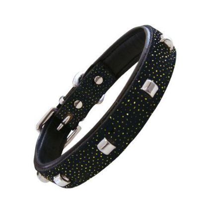Picture of COLLAR PIEL CON TACHUELAS BRILLANTE DORADO 60cm x 25mm