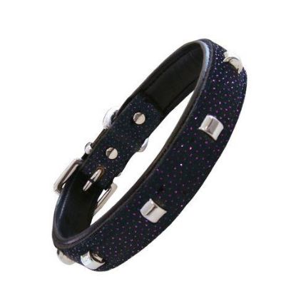 Picture of COLLAR PIEL CON TACHUELAS BRILLANTE MORADO 60cm x 25mm