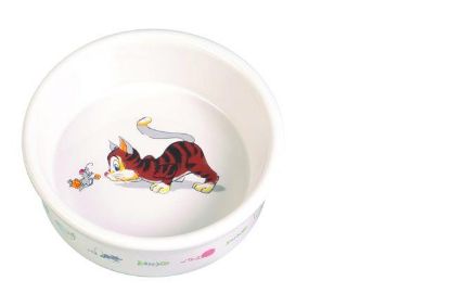 Picture of Ceramic cat bowl with motif, 0.2 l/ø 11 cm, white