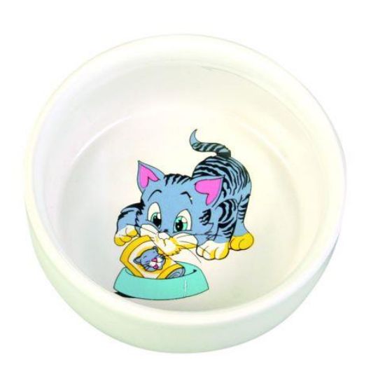 Εικόνα της Ceramic cat bowl with motif, 0.3 l/ø 11 cm, white