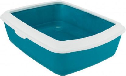 Picture of Classic cat litter tray, with rim, 37 × 15 × 47 cm, petrol/white