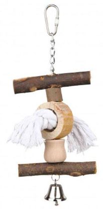 Εικόνα της Toy with chain, rope and bell, bark wood, 20 cm