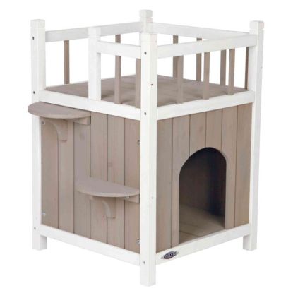 Picture of natura Cat's Home with balcony, 45 × 65 × 45 cm, grey/white