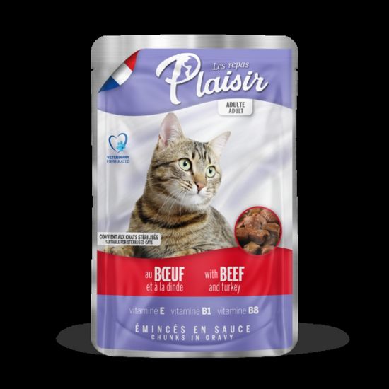 Εικόνα της (22)Plaisir cat POUCH for adult and sterilized cats beef + turkey in sauce 100g