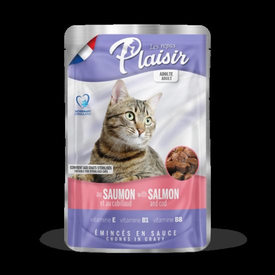 Εικόνα της (22)Plaisir cat POUCH for adult and sterilized cats salmon + cod in sauce 100g