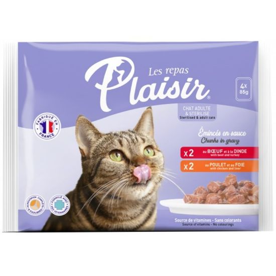 Εικόνα της (13)Plaisir cat MULTIPACK POUCH for adult and sterilized cats 4x 85g / 2x beef + 2x chicken