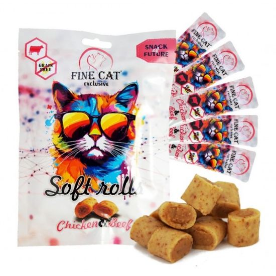 Εικόνα της FINE CAT Exclusive Soft Rolls for cats CHICKEN with BEEF 5x10g