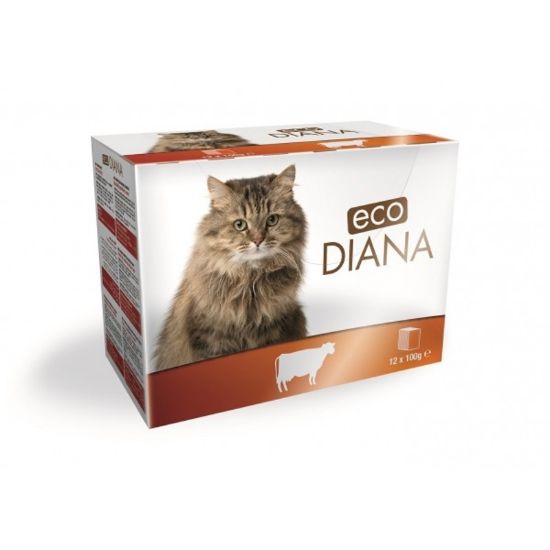 Εικόνα της eco Diana cat POUCH beef pieces in sauce MULTIPACK 12x100g