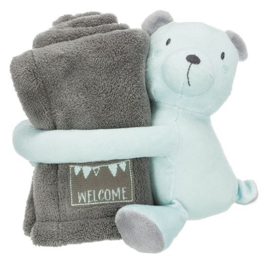 Εικόνα της Junior cuddly set blanket/bear, plush, 75 × 50 cm, grey/mint