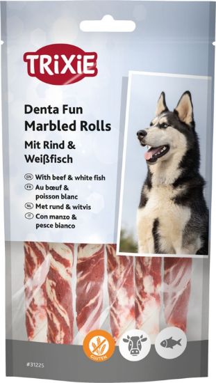 Εικόνα της Denta Fun Marbled Rolls with beef & white fish, 12 cm, 6 pcs./70 g