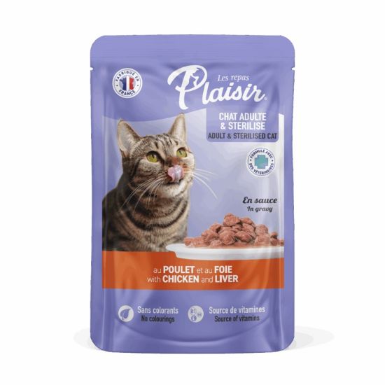 Εικόνα της (22)Plaisir cat POUCH for adults and sterilized cats chunks in gravy with chicken & liver 100g