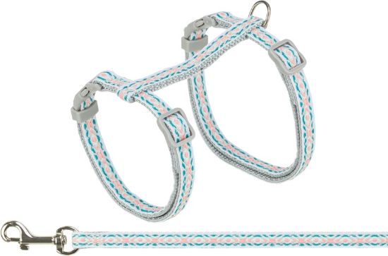 Picture of Cat harness with lead, retro, 28–45 cm/10 mm, 1.20 m, grey/blue